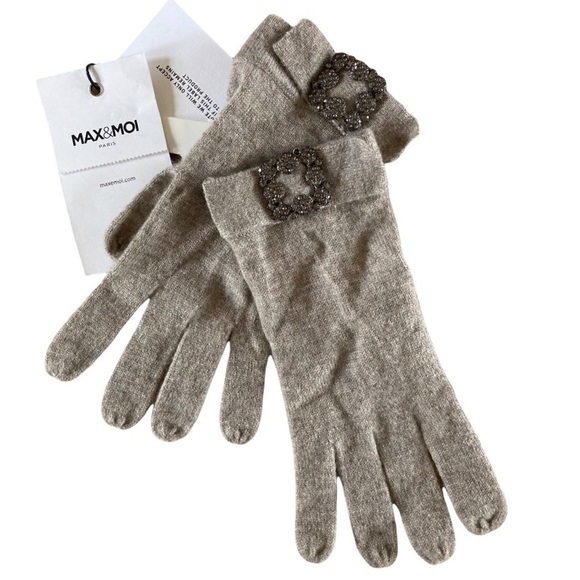 Max&Moi Paris Jeweled Wool Cashmere Blend Gloves NWT - Picture 2 of 8